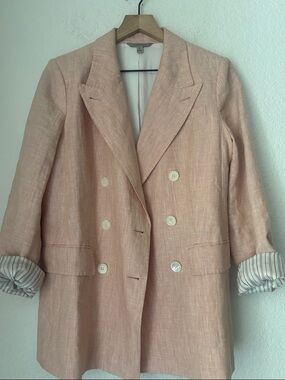 Banana Republic Light Peach Double-Breasted Linen Blazer size 8